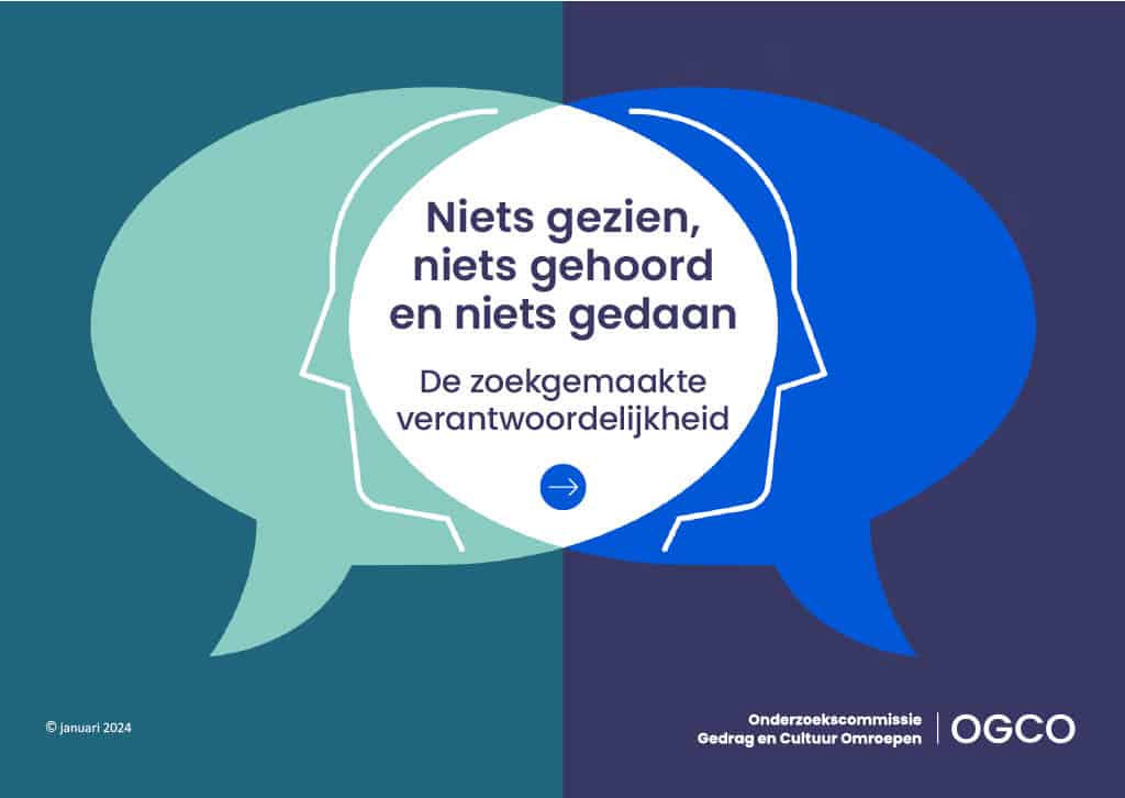 Cover image voor het rapport van Commissie Van Rijn naar grensoverschrijdend gedrag bij de publieke omroep (januari 2024)